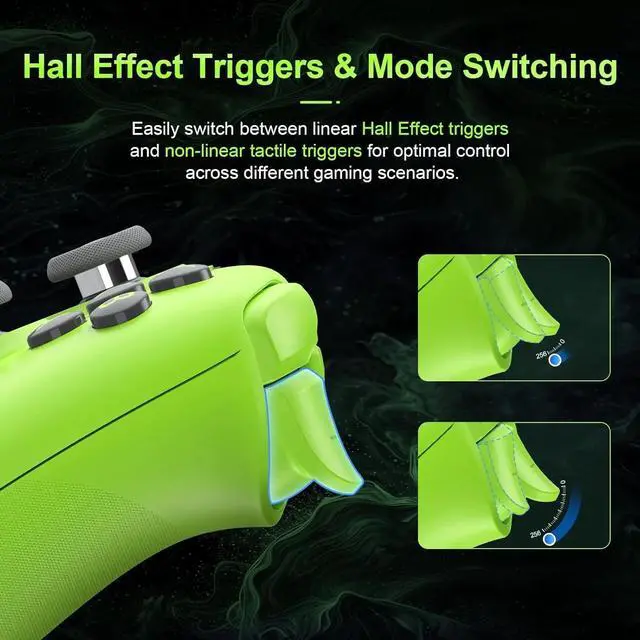 Alt view image 3 of 6 - Wireless Controller for Windows, Android,Steam Deck, TMR Joysticks, 1000Hz Polling Rate, Tactile/Hall Triggers - Green