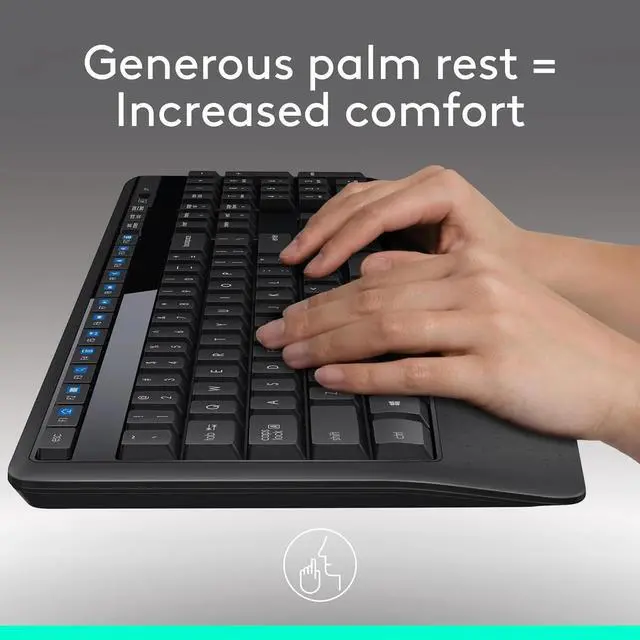 Alt view image 2 of 6 - Wireless Keyboard and Mouse Combo with Palm Rest, 2.4 GHz USB Receiver, Compatible with PC, Laptop, Black
