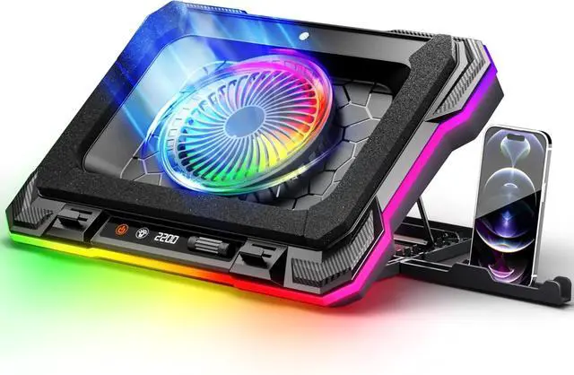 Main image of Laptop Cooling Pad Powerful Turbo Fan RGB Gaming Notebook Cooler, Laptop Fan Cooling Stand with 8 Adjustable Heights and Phone Holder