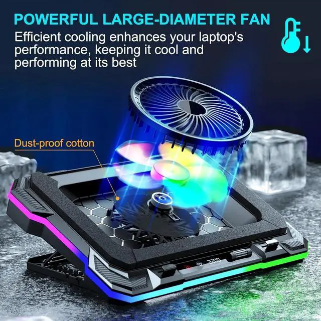 Alt view image 2 of 6 - Laptop Cooling Pad Powerful Turbo Fan RGB Gaming Notebook Cooler, Laptop Fan Cooling Stand with 8 Adjustable Heights and Phone Holder
