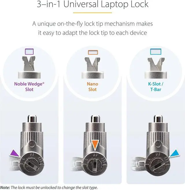 Alt view image 6 of 6 - 6.6ft (2m) 3-in-1 Universal Laptop Cable Lock - 4-Digit Combination Laptop/Desktop Security Cable Lock Compatible