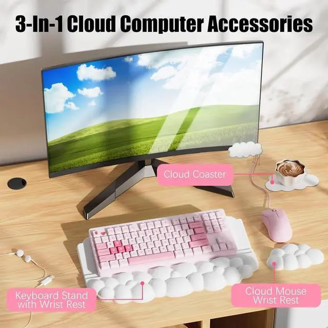 Alt view image 4 of 6 - Ergonomic Wrist Rest for Keyboard and Mouse, Soft Memory Foam Cloud Keyboard Stand Pad with Wrist Rest Set
