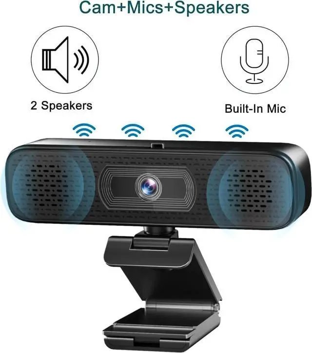 Alt view image 2 of 6 - 2K HD Webcam with 2 Speakers & Built-in Microphone for Computer Laptop,90 Degree View Angle Desktop USB Stream Camera
