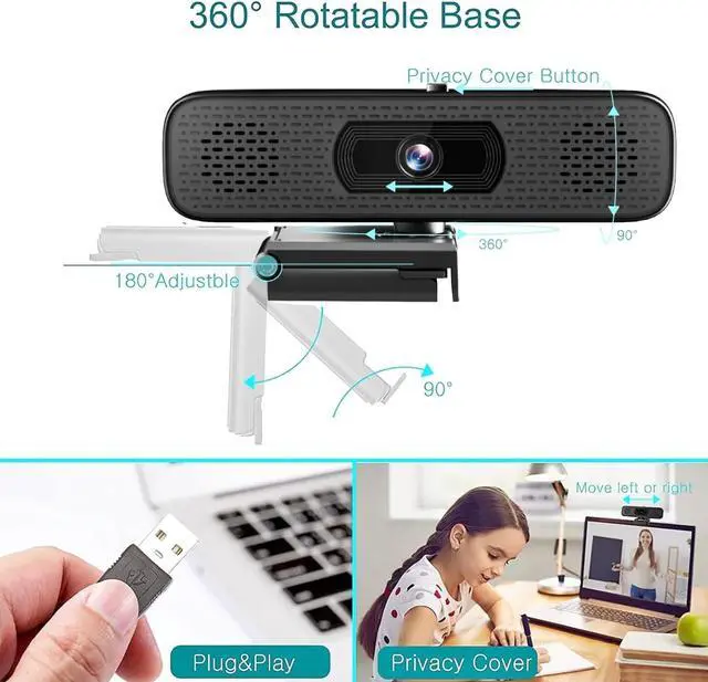 Alt view image 6 of 6 - 2K HD Webcam with 2 Speakers & Built-in Microphone for Computer Laptop,90 Degree View Angle Desktop USB Stream Camera