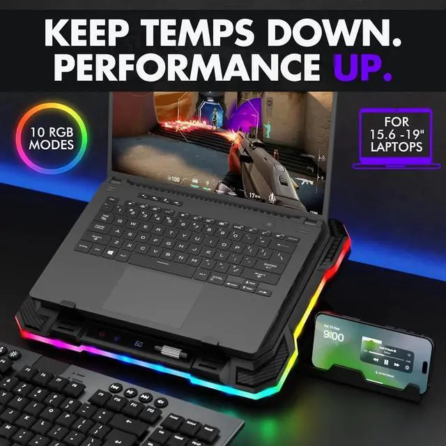 Alt view image 2 of 6 - Gaming Laptop Cooling Pad with USB Hub - Boost Performance, Stay Comfortable - RGB Laptop Cooler Stand