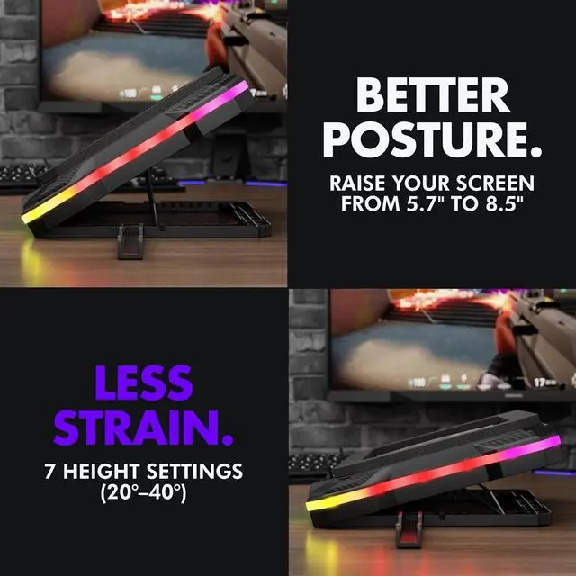 Alt view image 5 of 6 - Gaming Laptop Cooling Pad with USB Hub - Boost Performance, Stay Comfortable - RGB Laptop Cooler Stand