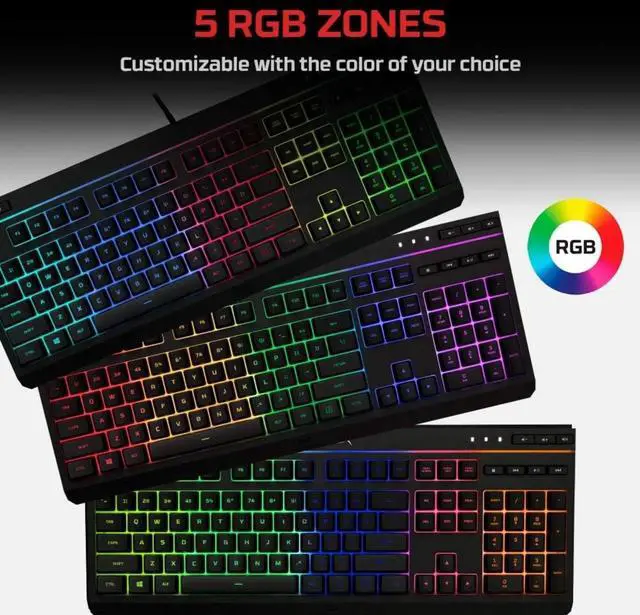 Alt view image 5 of 6 - Membrane Gaming Keyboard, Comfortable Quiet Silent Keys with RGB LED Lighting Effects, Spill Resistant  Black