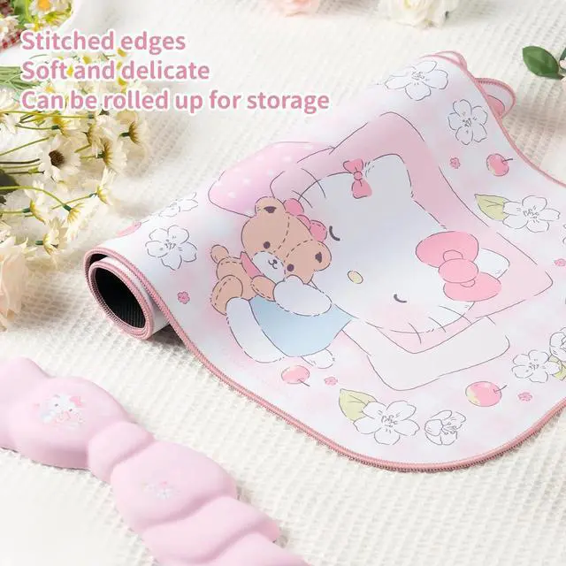 Alt view image 4 of 6 - Anime Mouse Pad Wrist Rest Support Set - Non-Slip Desk Mat and Memory Foam Bowknot Wrist Rest for Keyboard and Mouse