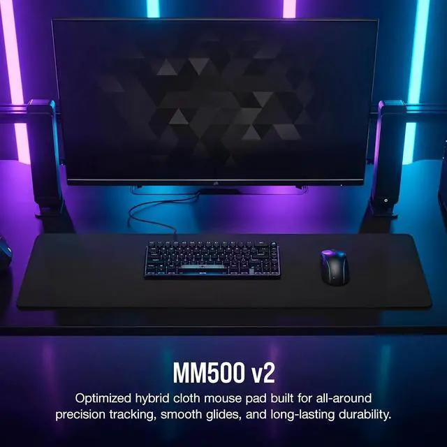 Alt view image 2 of 6 - Hybrid Cloth Gaming Extended Mouse Pad 93cm x 30cm Anti-Fray Stitched Edges Non-Slip Rubber Base Black