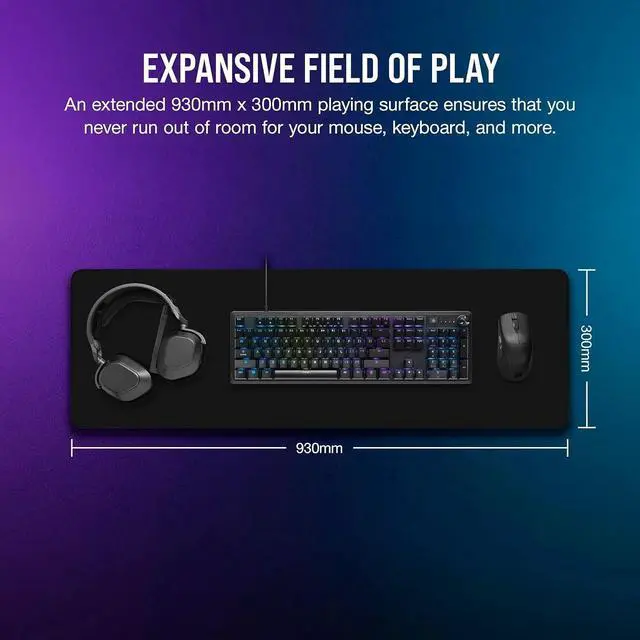 Alt view image 6 of 6 - Hybrid Cloth Gaming Extended Mouse Pad 93cm x 30cm Anti-Fray Stitched Edges Non-Slip Rubber Base Black