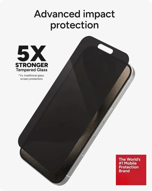 Alt view image 5 of 6 - Glass Elite Privacy 360 iPhone 15 Pro Screen Protector - 5X Stronger with Reinforced Edges, 4-Way Privacy Filter