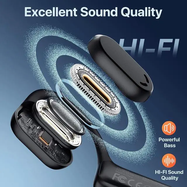 Alt view image 4 of 4 - Bluetooth Headset , Open Ear Headphones, Dual Connect Bluetooth 5.4 Headphones with Noise Cancelling & Mute - Black
