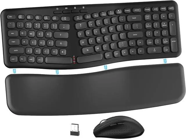 Main image of Ergonomic Wireless Keyboard and Mouse Combo, Split Design with Detachable Wrist Rest, 2.4G Full Size