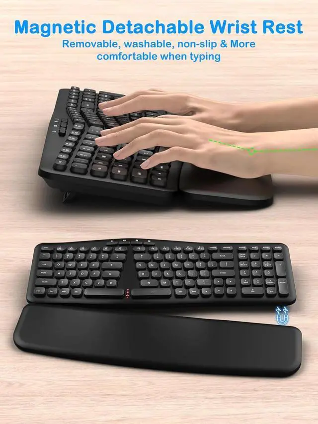 Alt view image 3 of 6 - Ergonomic Wireless Keyboard and Mouse Combo, Split Design with Detachable Wrist Rest, 2.4G Full Size