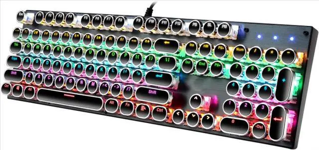 Main image of FOR-Typewriter Style Mechanical Gaming Keyboard LED Backlit Wired with Blue Switch Retro Round Keycap 104 Keys Keyboard (Black 104 Keys LED)