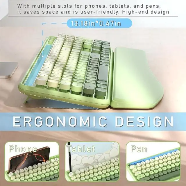 Alt view image 4 of 4 - FOR Colorful Wireless Computer Keyboard and Mouse Combo with Phone Holder, Wrist Rest, 2.4GHz Wireless, Full-Sized Optical Mouse for PC and Laptop(Green )