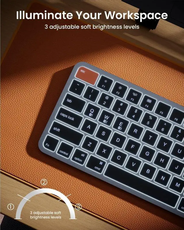 Alt view image 3 of 5 - Backlit Compact Wireless Keyboard for Mac,Multi-Device, Low Profile, Rechargeable, Compatible with MacBook Pro/Air, iPad - Space Gray