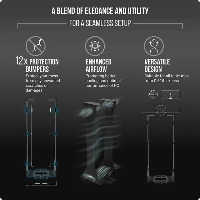 Alt view image 4 of 5 - Heavy Duty Under Desk PC Holder  Up to 77 lbs Load Capacity - Adjustable Computer Tower Holder  CPU Holder Under Desk Mount(Black)