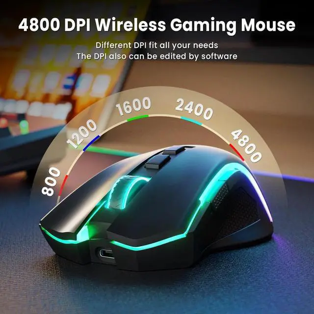 Alt view image 4 of 5 - Gaming Keyboard and Mouse Wireless with Tri-Mode, RGB Keyboard and 4800 DPI Gaming Mouse, 10 Independent Multimedia Keys for Wins