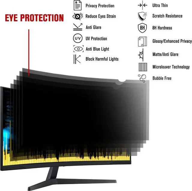 Alt view image 4 of 4 - Computer Privacy Screen Filter (31 1/4 × 13 3/8) With Anti Glare, Curved Monitor Privacy Screen Protector Film 21:9 Aspect Ratio For Desktop Computer Monitor
