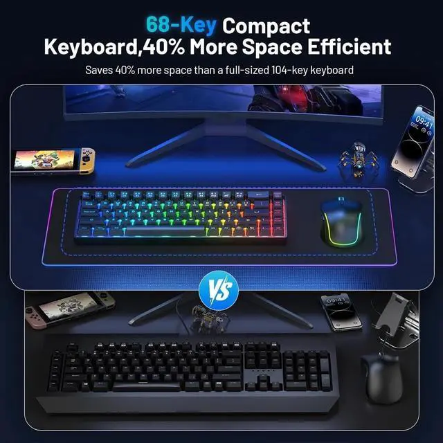 Alt view image 4 of 4 - Wireless Gaming Keyboard and Mouse Combo,LED Backlit Rechargeable 2000mAh Battery,Small Membrane But Mechanical Feel Keyboard