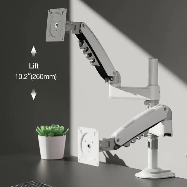 Alt view image 2 of 5 - Dual Monitor Desk Mount Stand Full Motion Swivel Computer Monitor Arm Fits 2 Screens up to 27'' with Load Capacity 4.4~19.8lbs for Each Monitor H180-W