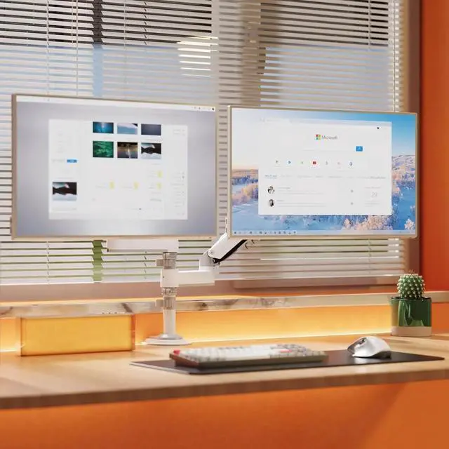 Alt view image 3 of 5 - Dual Monitor Desk Mount Stand Full Motion Swivel Computer Monitor Arm Fits 2 Screens up to 27'' with Load Capacity 4.4~19.8lbs for Each Monitor H180-W