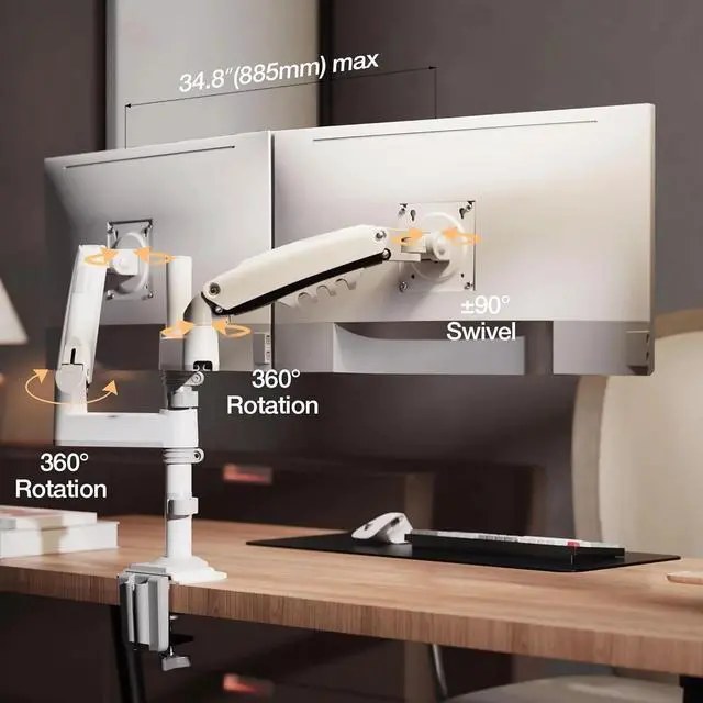 Alt view image 4 of 5 - Dual Monitor Desk Mount Stand Full Motion Swivel Computer Monitor Arm Fits 2 Screens up to 27'' with Load Capacity 4.4~19.8lbs for Each Monitor H180-W