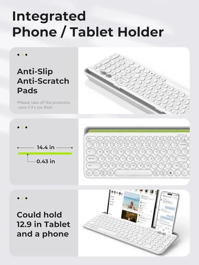 Alt view image 3 of 5 - Multi-Device Bluetooth + 2.4G Wireless Keyboard Mouse with Tablet Holder for MacBook/Windows Computer, iOS/Andriod Tablet Phone, White