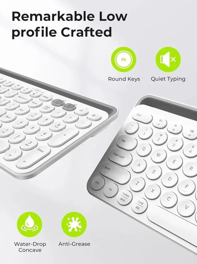 Alt view image 4 of 5 - Multi-Device Bluetooth + 2.4G Wireless Keyboard Mouse with Tablet Holder for MacBook/Windows Computer, iOS/Andriod Tablet Phone, White