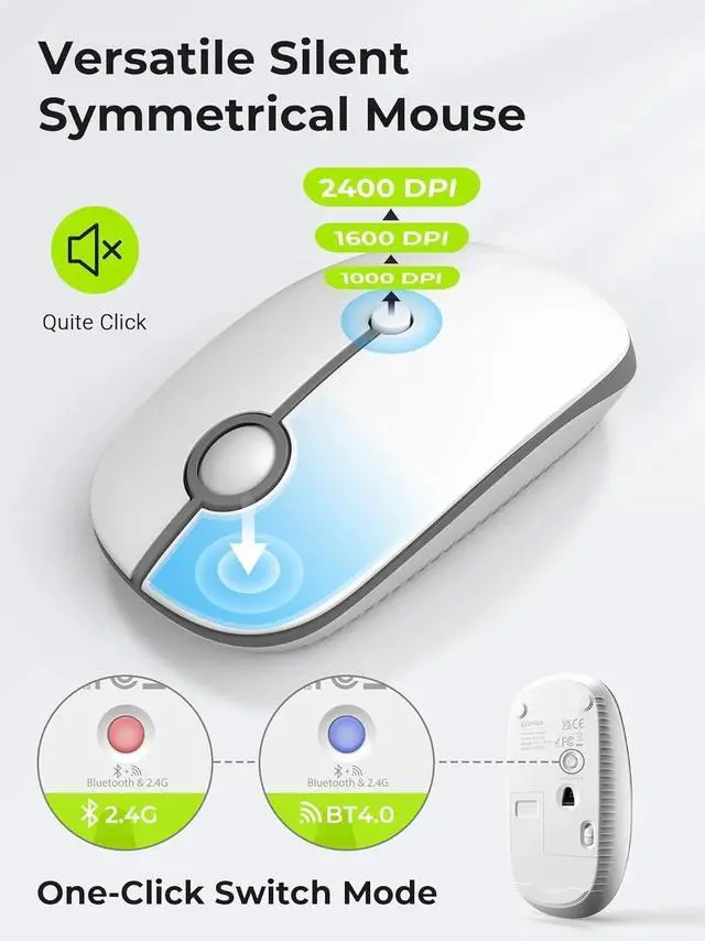 Alt view image 5 of 5 - Multi-Device Bluetooth + 2.4G Wireless Keyboard Mouse with Tablet Holder for MacBook/Windows Computer, iOS/Andriod Tablet Phone, White