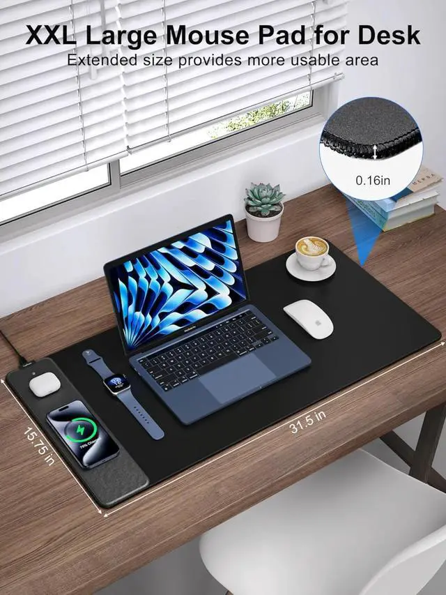Alt view image 3 of 4 - Wireless Charging Mouse Pad, Mousepad with Ultra-Smooth Surface, Non-Slip Base, 31.5"x15.75" XXL Large Desk Pad, for MacBook, PC, Laptop