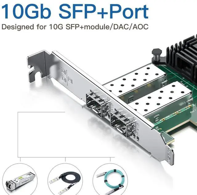 Alt view image 2 of 3 - 10Gb SFP+ PCI-E Network Card NIC, Compare to Intel X520-DA2 (E10G42BTDA), PCIe X8, Ethernet LAN Network Adapter Support Windows/Linux/VMware