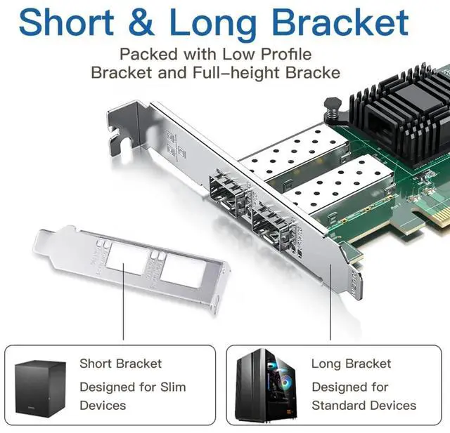 Alt view image 3 of 3 - 10Gb SFP+ PCI-E Network Card NIC, Compare to Intel X520-DA2 (E10G42BTDA), PCIe X8, Ethernet LAN Network Adapter Support Windows/Linux/VMware