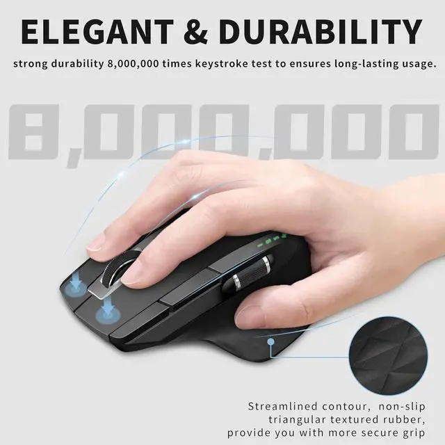 Alt view image 4 of 5 - Bluetooth Wireless Mouse, 4 Adjustable DPI Rechargeable, Multi-Device (3 Bluetooth+USB) Programmable Ergonomic Mouse