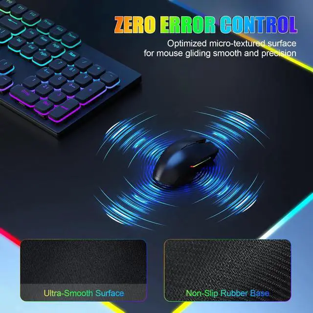 Alt view image 5 of 5 - Mouse Pad with Phone Holder, Wireless Charging Desk Mat, RGB Gaming Mousepad Home Office Large Desk Pad with Ultra-Smooth Surface, Non-Slip Base