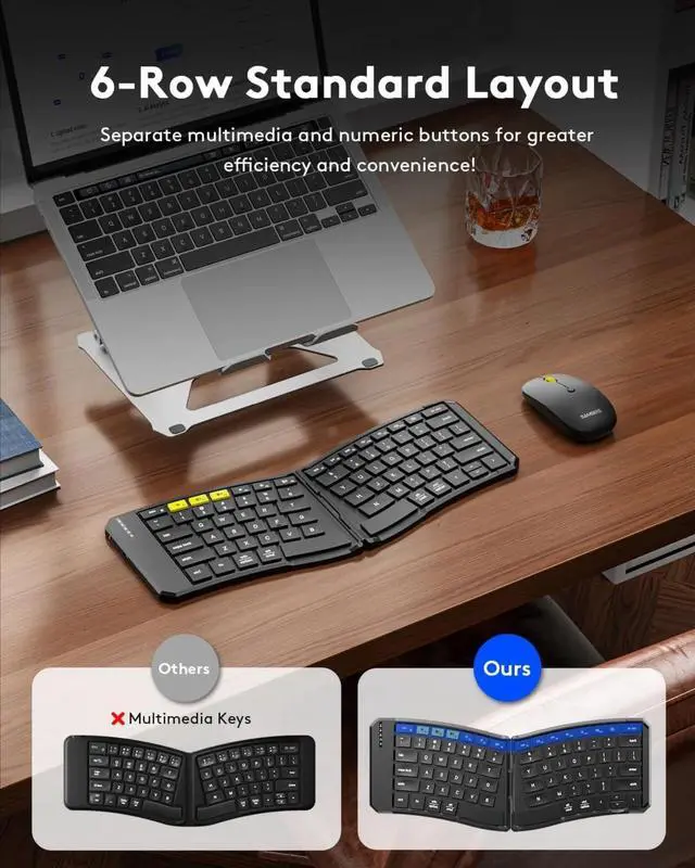Alt view image 2 of 4 - Ergonomic Foldable Keyboard and Mouse, KM09 Split Folding Bluetooth Keyboard Combo, 2.4G + BT5.0 x2, Mouse for iOS Android Windows MacOS