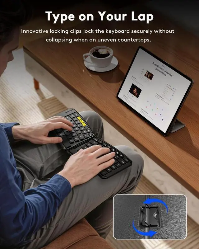 Alt view image 3 of 4 - Ergonomic Foldable Keyboard and Mouse, KM09 Split Folding Bluetooth Keyboard Combo, 2.4G + BT5.0 x2, Mouse for iOS Android Windows MacOS