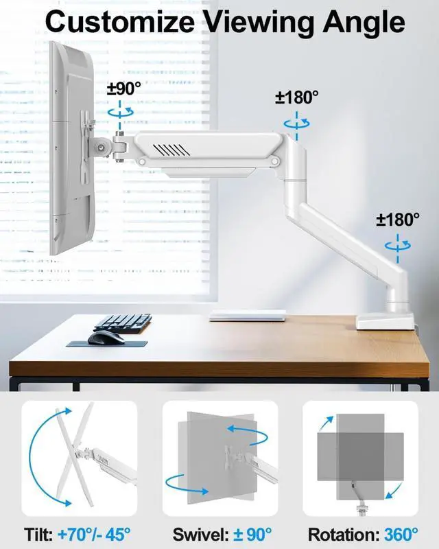 Alt view image 3 of 7 - Single Monitor Arm Fits up to 32 Inch, Desk Mount Holds 4.4-19.8lbs Computer Screen, Full Motion Gas Spring, VESA Mount 75x75, 100x100, Freelift