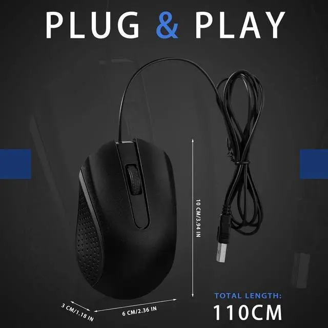 Alt view image 2 of 4 - Bonuci 30 Pcs USB Wired Mouse Computer 3 Button Mice Bulk Corded USB Mouse (Black)