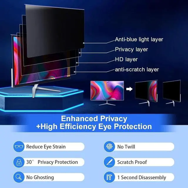 Alt view image 2 of 4 - Computer Privacy Screen Filter 24" Hanging Privacy Screen Protector Compatible Widescreen Computer Monitor with Aspect Ratio 16:9