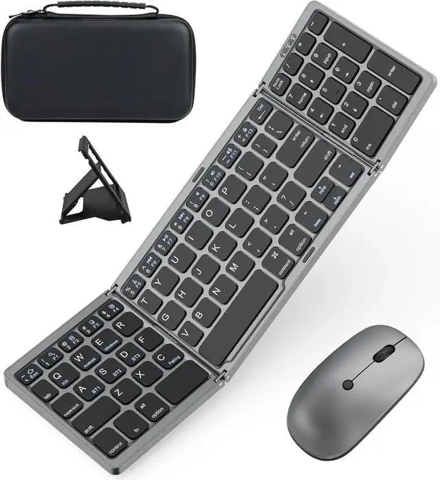 Main image of Foldable Keyboard and Mouse for Laptop, Travel Bluetooth Folding Keyboard Mouse with Portable Case, 2.4G Wireless & Bluetooth