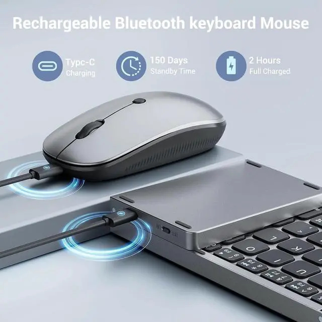 Alt view image 4 of 5 - Foldable Keyboard and Mouse for Laptop, Travel Bluetooth Folding Keyboard Mouse with Portable Case, 2.4G Wireless & Bluetooth