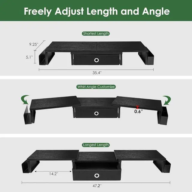 Alt view image 3 of 5 - Dual Monitor Stand Riser w/ Drawer & Metal Leg, Large Computer Monitor Riser w/ Storage For 2 Monitor