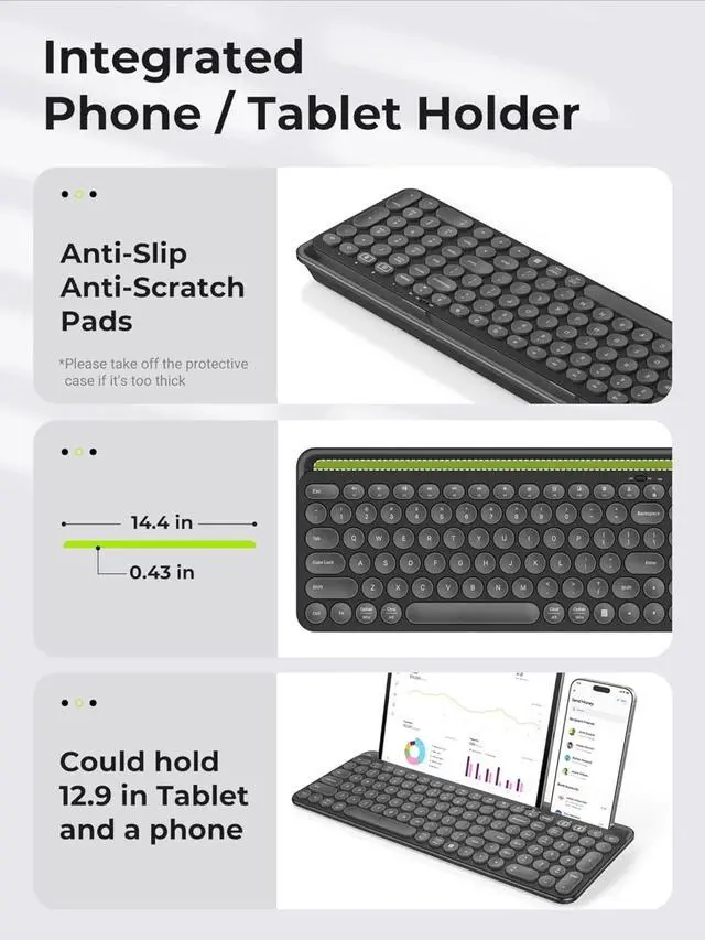 Alt view image 3 of 4 - Multi-Device Bluetooth + 2.4G Wireless Keyboard Mouse with Tablet Holder for MacBook/Windows Computer, iOS/Andriod Tablet Phone, Black