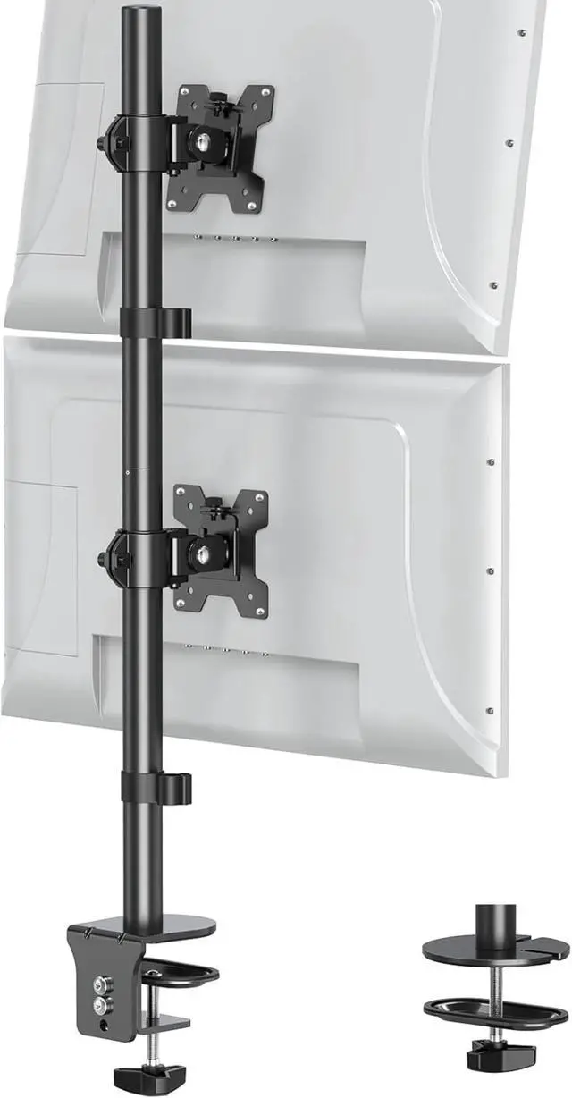 Main image of Stacked Monitor Mount for 2 Screen Max 32 inches, Computer Monitor Arm Holds up to 17.6 lbs Each, Height Adjustable, Swivel