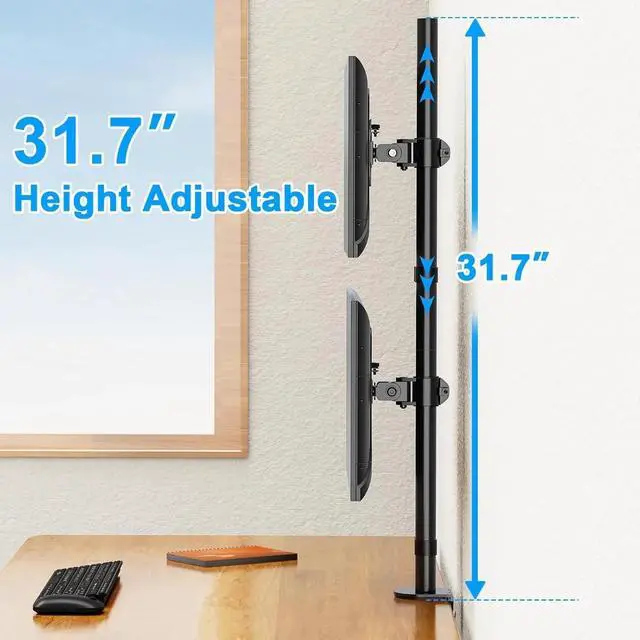 Alt view image 4 of 5 - Stacked Monitor Mount for 2 Screen Max 32 inches, Computer Monitor Arm Holds up to 17.6 lbs Each, Height Adjustable, Swivel