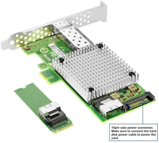 Alt view image 2 of 3 - Single SFP+ Port with Intel 82599 chip, M.2 + M Key + SFF-8087 with 35cm(13.7in) Cable, 10 Gigabit Network Card for Windows, Linux, UEFI