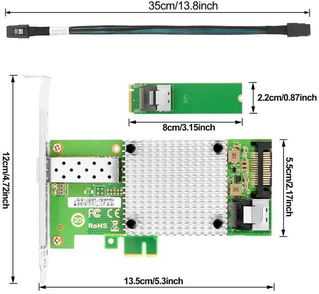 Alt view image 3 of 3 - Single SFP+ Port with Intel 82599 chip, M.2 + M Key + SFF-8087 with 35cm(13.7in) Cable, 10 Gigabit Network Card for Windows, Linux, UEFI