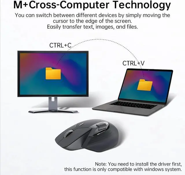 Alt view image 2 of 6 - Bluetooth Wireless Mouse - Bluetooth 5.0 and 2.4GHz Multi-Mode Connection, Support 4 Devices, Black